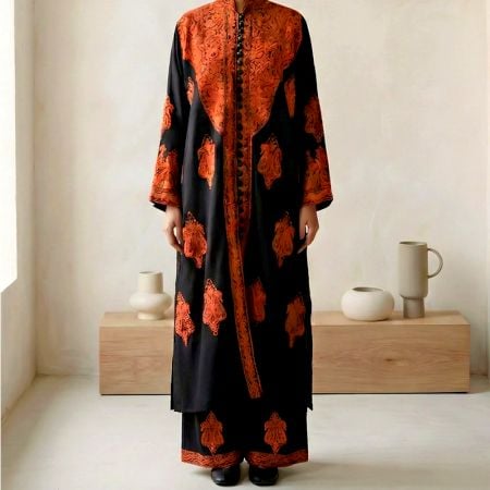 Handcrafted Kashmiri Cotton Embroidered Long Kurta Set